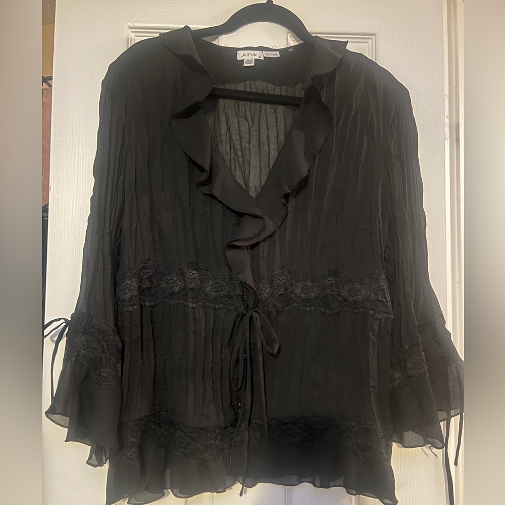 Romantic black lace sheer blouse